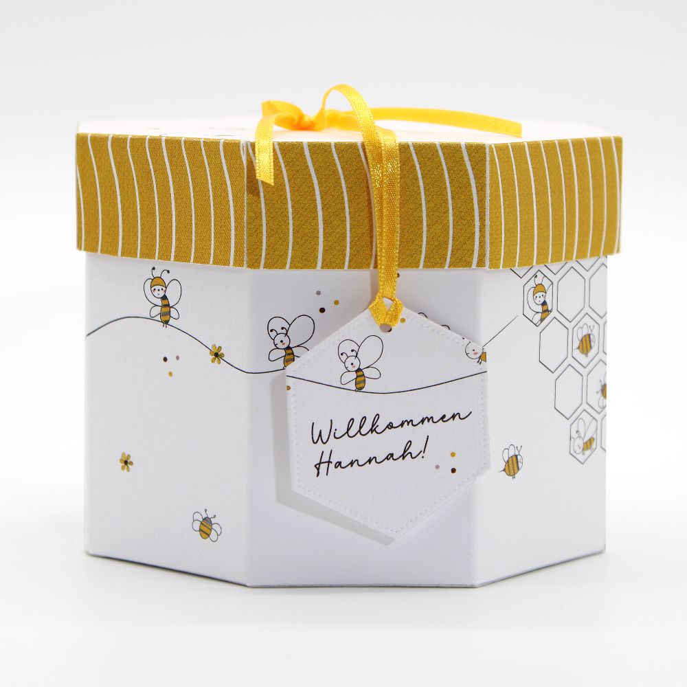 Explosionsbox Biene als Wabe zur Geburt