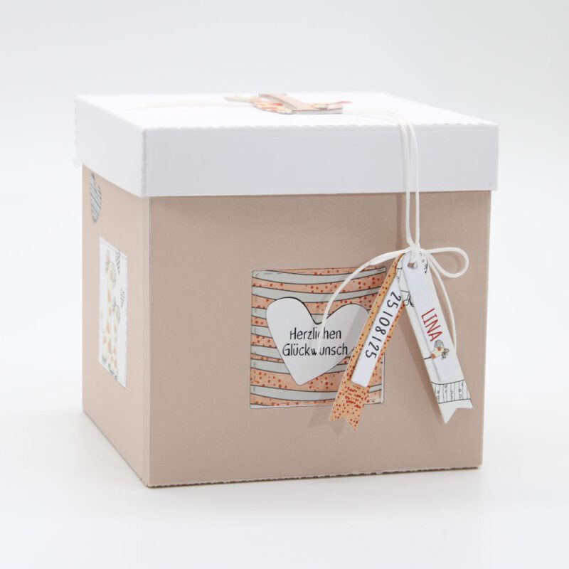 Explosionsbox Giraffe Apricot zur Geburt