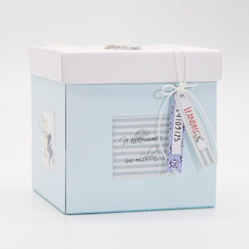 Explosionsbox Hase Blau zur Geburt